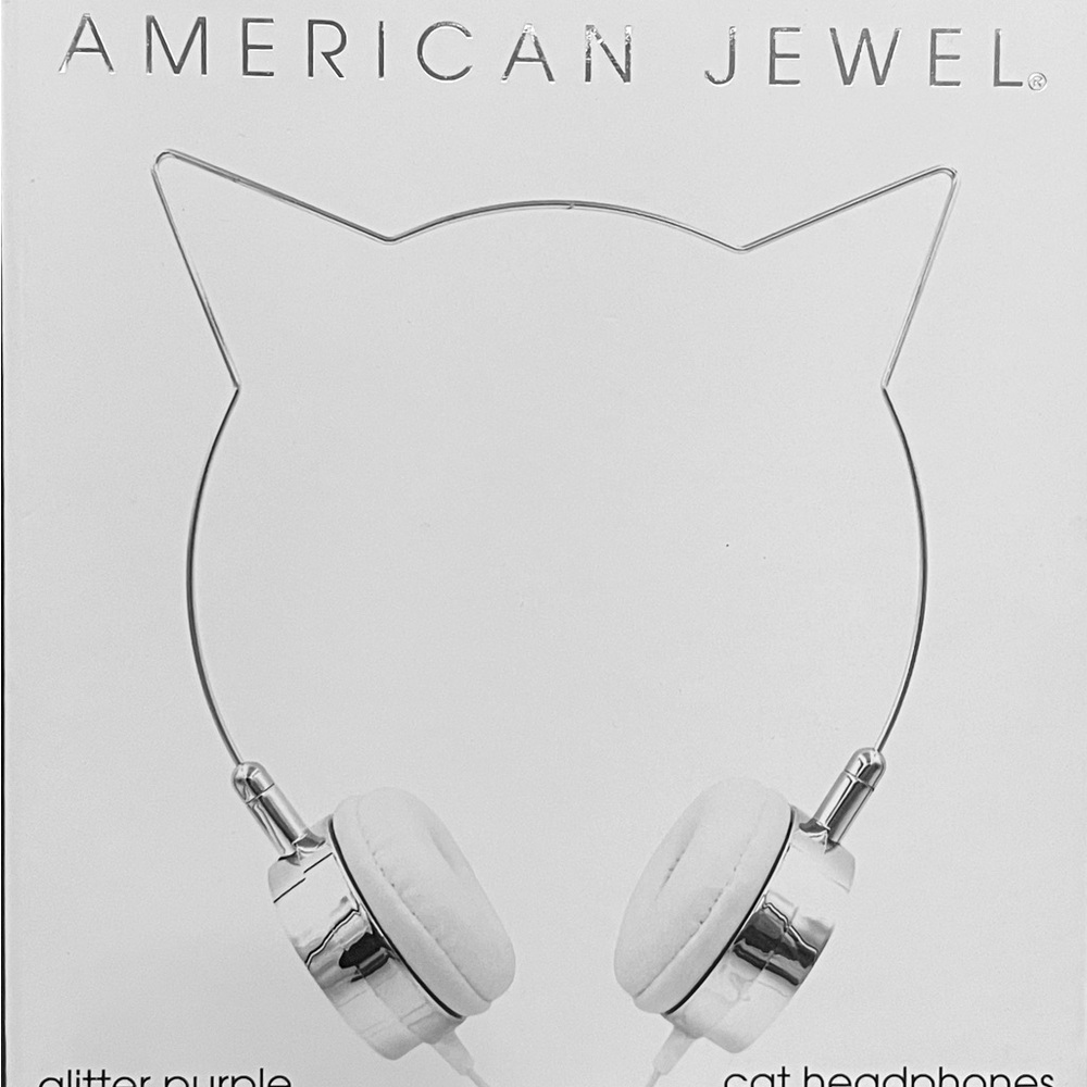 Cat Ear Headphones *New* Silver & Purple Glitter, Volume Control  (Corded/Jack)